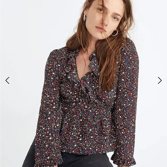 Madewell Tops - Madewell • Silk Ruffle-Hem Wrap Top in Starry Night